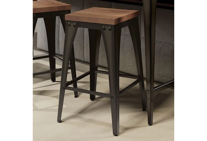 Industrial - Amisco 26" Upright Stool with Wood Seat by Amisco at Esprit Decor Home Furnishings